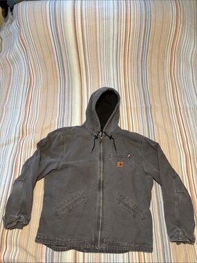 Carhartt Gray Hooded Work Jacket with Sherpa Lining